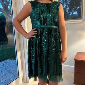 Rare Editions Green Velvet & Sequin Christmas Dress